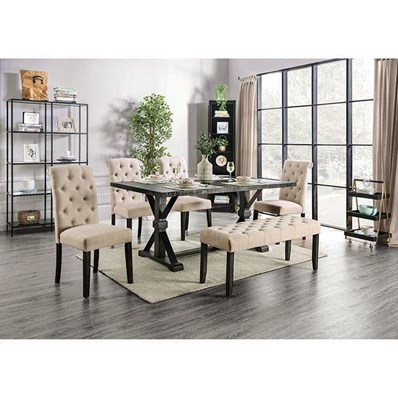 Furniture of America Alfred CM3735T-IV-6PC-BN 6 Pc Dining Table Set with Bench