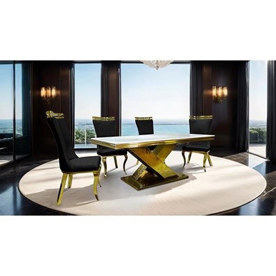 Furniture of America Palazzo FM33002GD-T-7PC-11BK 7 Pc Dining Table Set