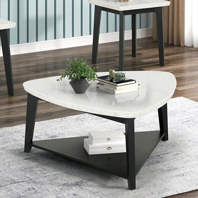 Furniture of America Thisted FM44002WH-CT Triangle Marble Coffee Table