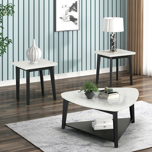 Large Picture of Furniture of America Thisted FM44002WH-CT Triangle Marble Coffee Table