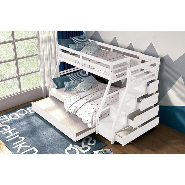 Large Picture of Furniture of America Ellington FM-BK611WH-BED+TR Twin/Full Bunk Bed