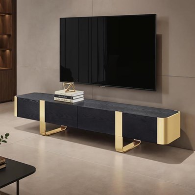 Furniture of America Leknes FM-AC8028GD-TV TV Stand Black with Gold Frame