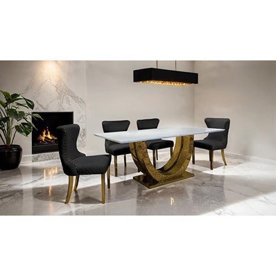 Furniture of America Portanova FM33003GD-T-7PC-15BK 7 Pc Dining Table Set