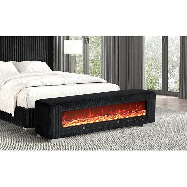 Large Picture of Furniture of America Elnath FM-BN6001BB Bench with Visual Wood Log Fireplace