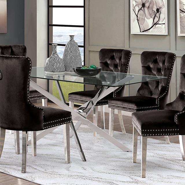 Large Picture of Furniture of America Silveria FM37001SV-T-7PC 7 Pc Dining Table Set