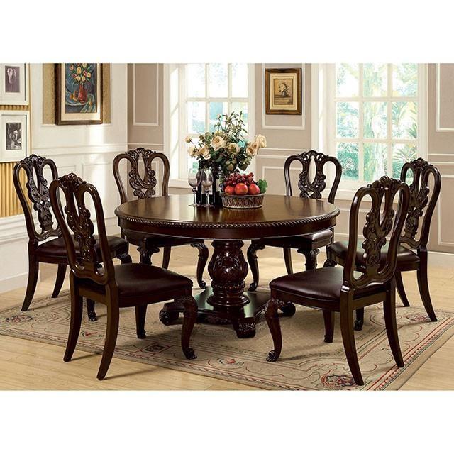 Furniture of America Bellagio CM3319RT-7PC-FABRIC 7 Pc Dining Table Set