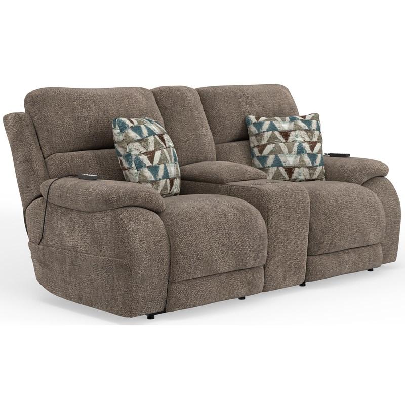 Large Picture of Catnapper Joya Power Headrest Lay Flat Reclining Console Loveseat w/ CR3 Heat/Massage/Lumbar/ZG - Mushroom
