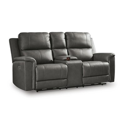 Signature Design by Ashley Bleckley PCU1200018C Power Reclining Loveseat with Console and Adjustable Headrest
