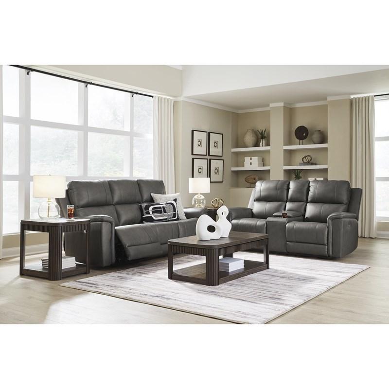 Large Picture of Signature Design by Ashley Bleckley PCU1200018C Power Reclining Loveseat with Console and Adjustable Headrest