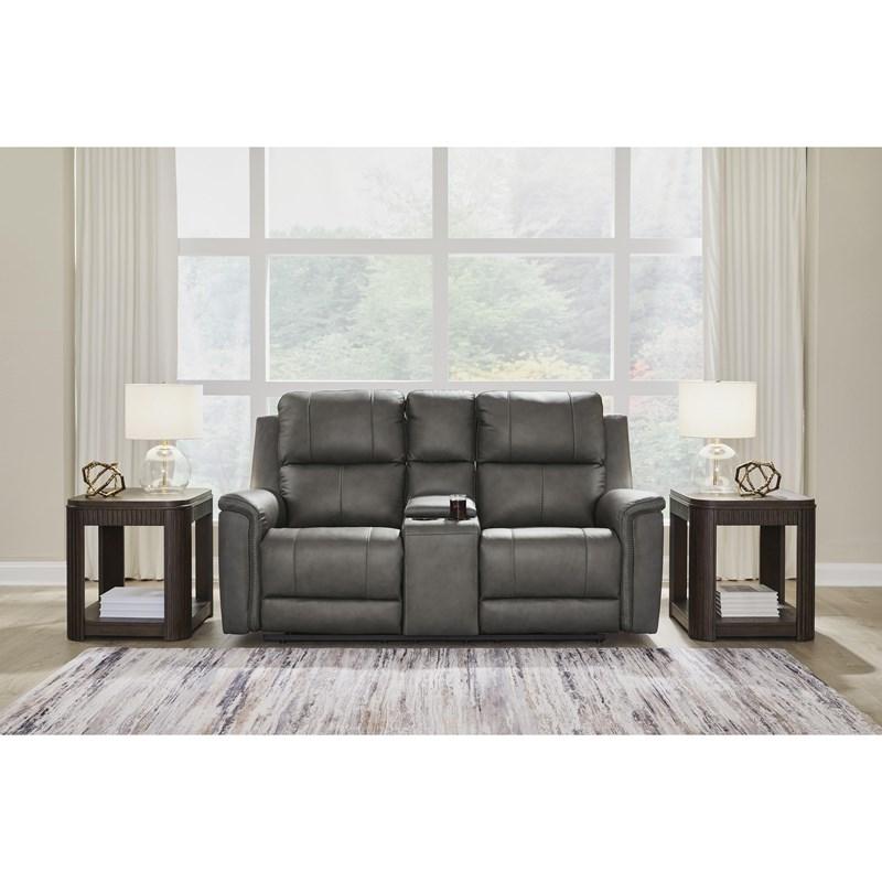 Large Picture of Signature Design by Ashley Bleckley PCU1200018C Power Reclining Loveseat with Console and Adjustable Headrest