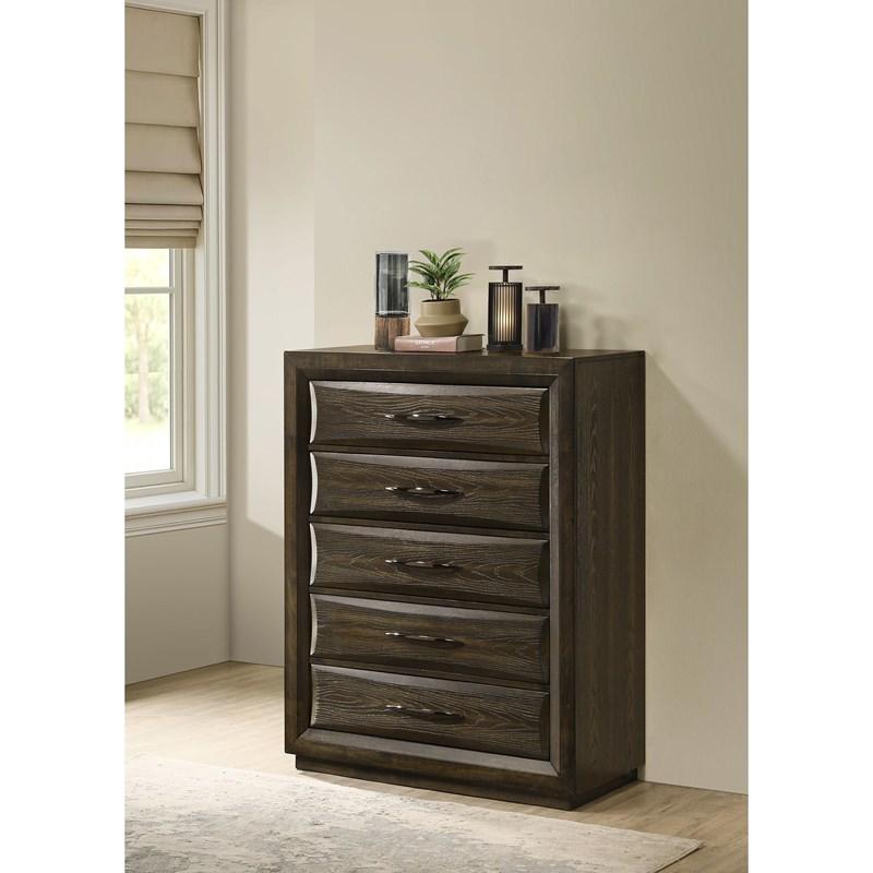 Large Picture of Coaster Furniture Atlas 215975 5-drawer Bedroom Chest of Drawers - Dark Oak