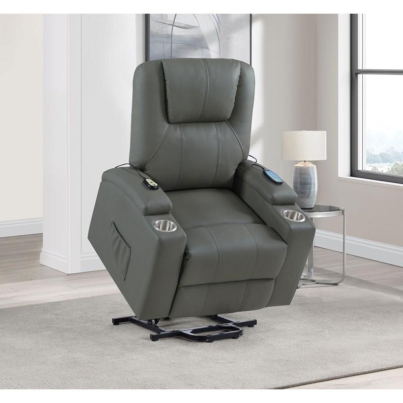 Large Picture of Coaster Furniture Armstrong 609478P Upholstered Power Lift Massage Recliner - Grey