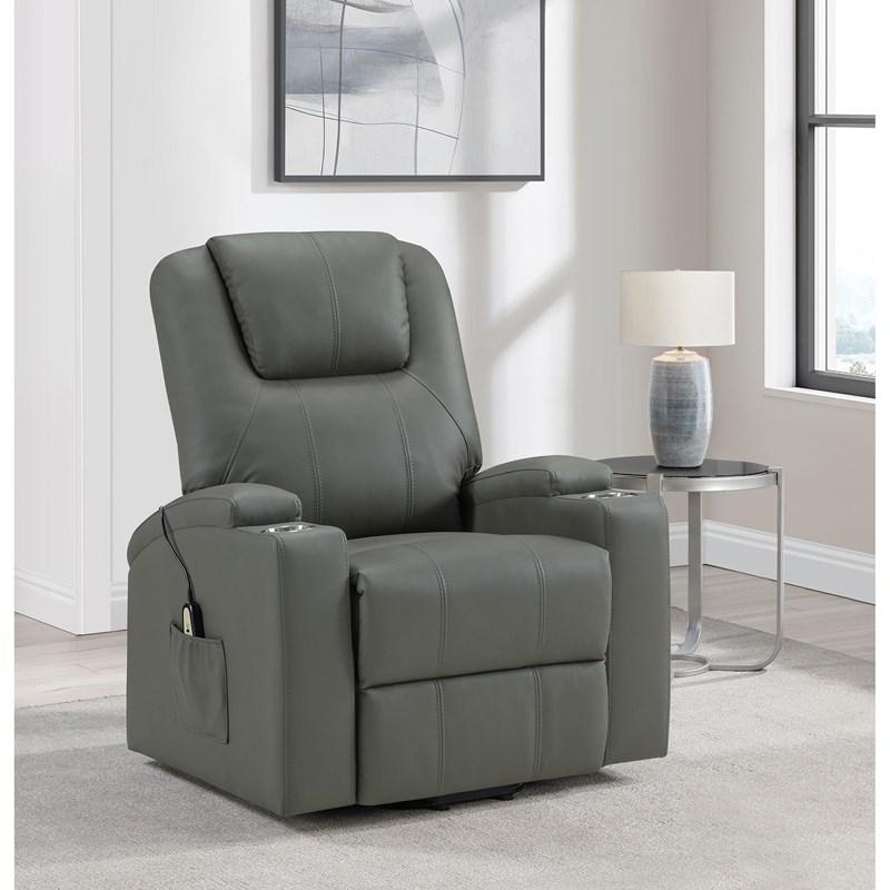 Large Picture of Coaster Furniture Armstrong 609478P Upholstered Power Lift Massage Recliner - Grey