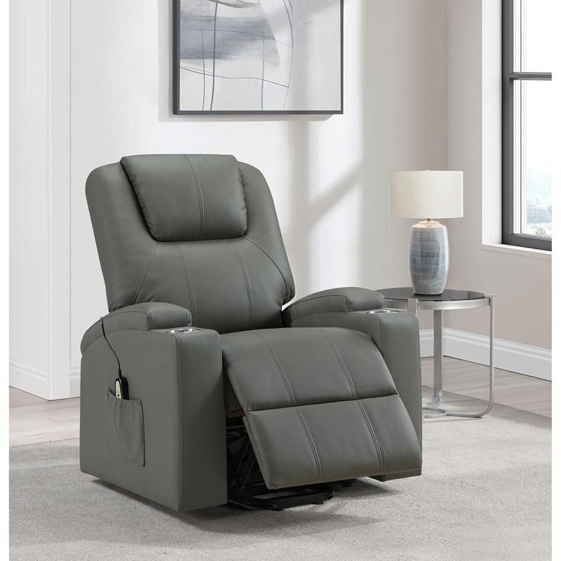 Large Picture of Coaster Furniture Armstrong 609478P Upholstered Power Lift Massage Recliner - Grey