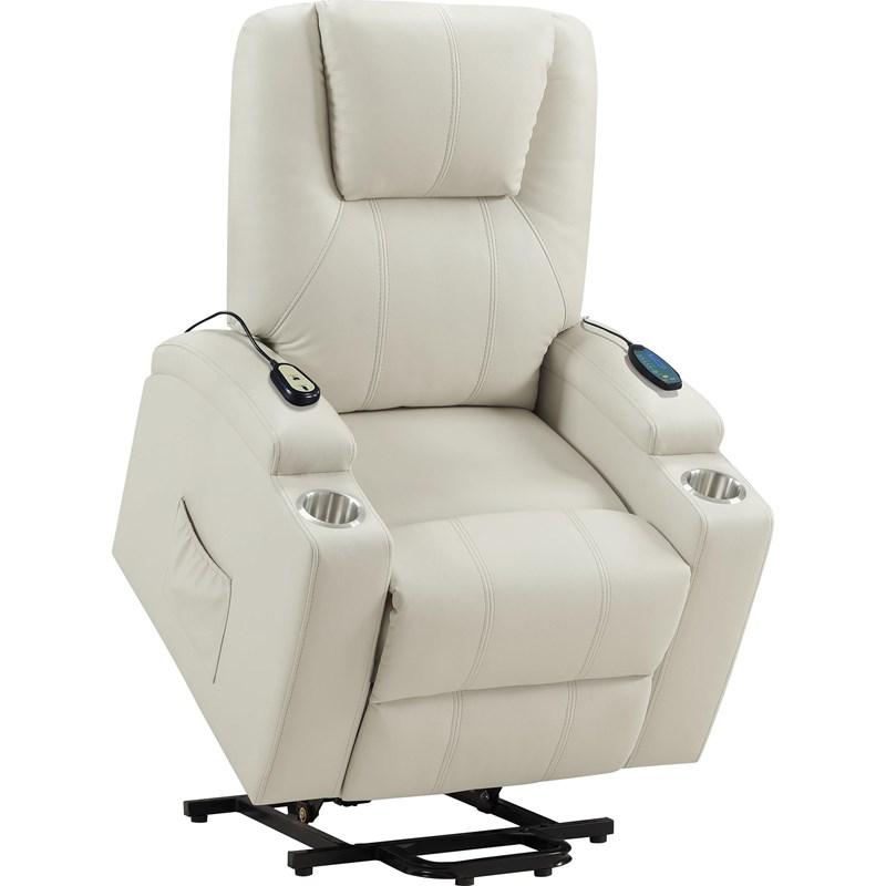 Large Picture of Coaster Furniture Armstrong 609477P Upholstered Power Lift Massage Recliner - Ivory