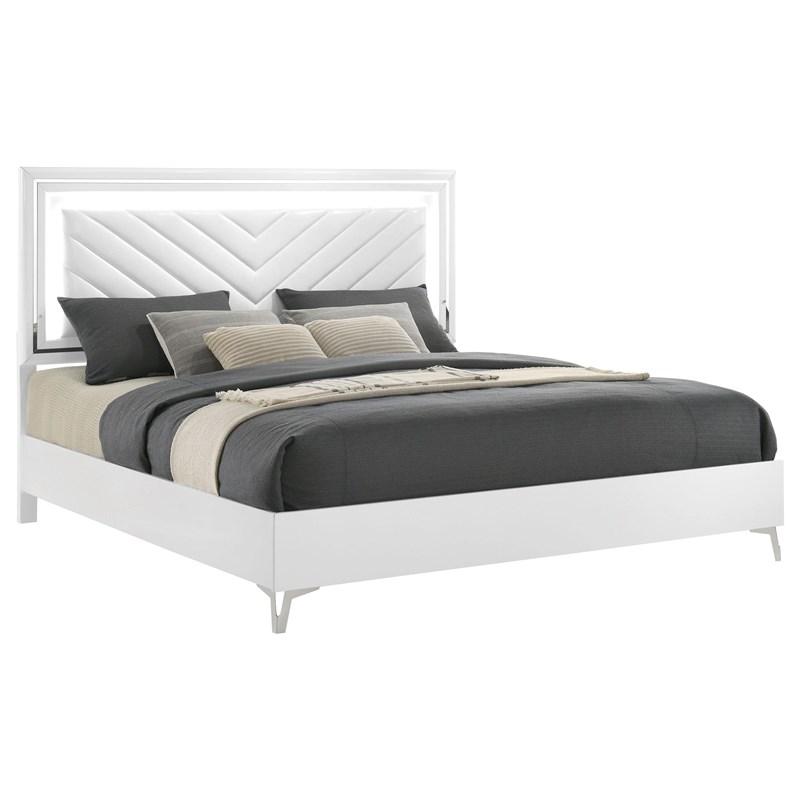 Large Picture of Coaster Furniture Cassia 215791KE Eastern King LED Panel Bed - White High Gloss