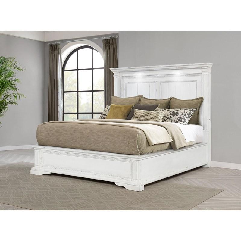 Large Picture of Coaster Furniture McKinney 215871KE Eastern King LED Light Panel Bed - Vintage White