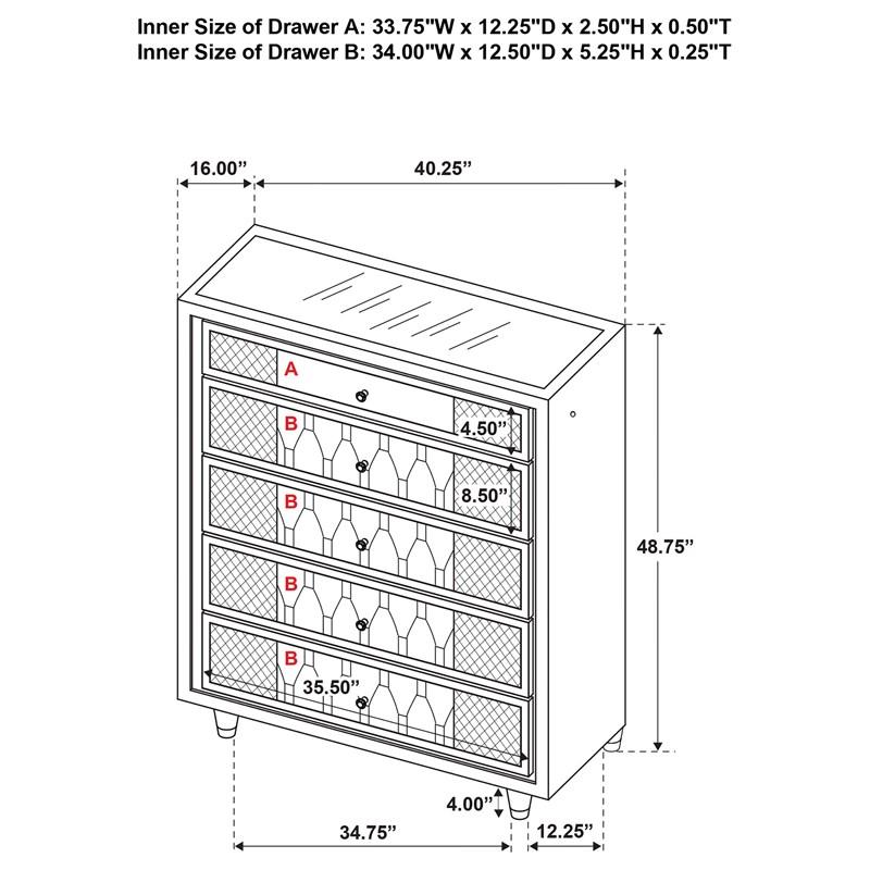 Large Picture of Coaster Furniture Lorient 223165 5-drawer LED Chest - Black