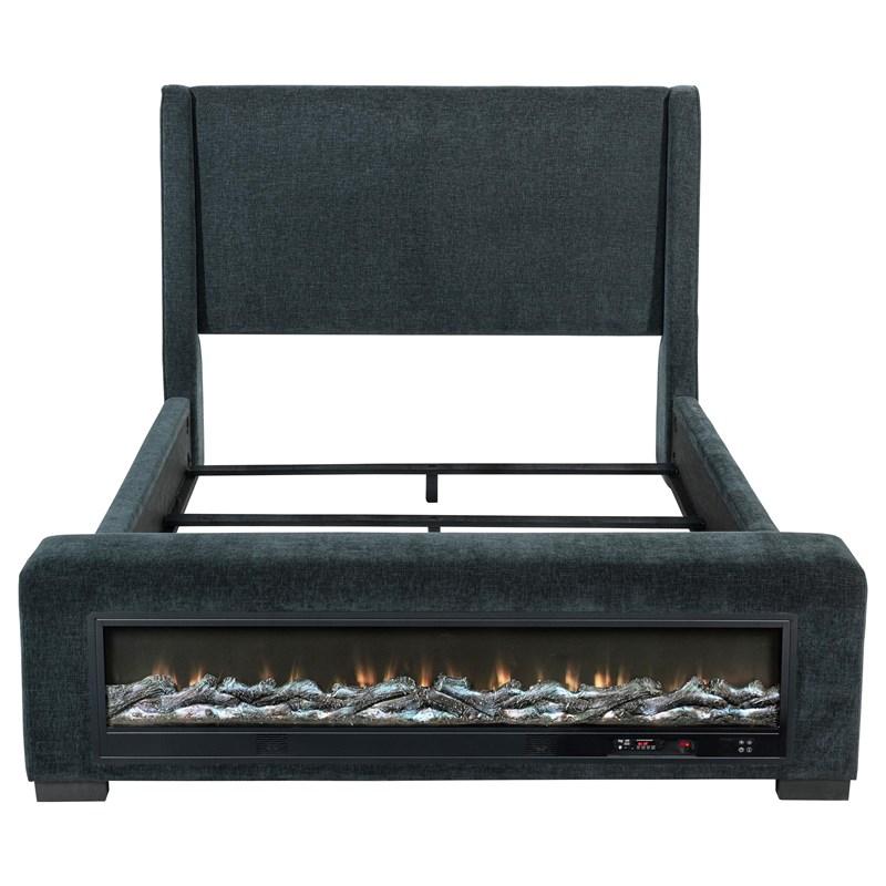 Large Picture of Coaster Furniture Preston 305821Q Upholstered Queen Audio Flame Visualizer Bed - Dark Blue