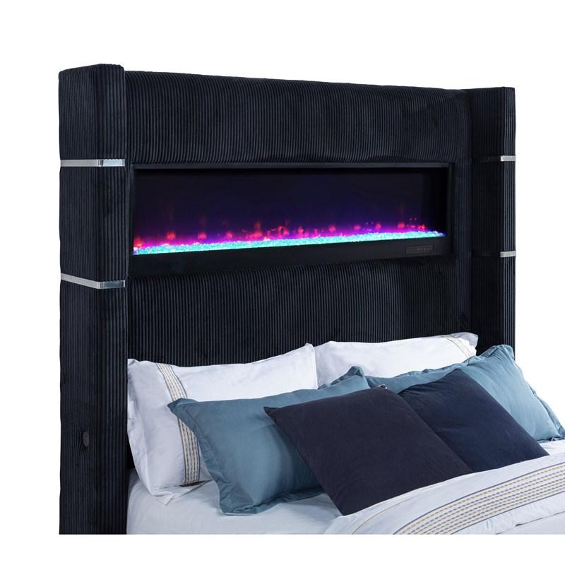 Large Picture of Coaster Furniture Tisdall 315868BLKQ Queen Flame Visualizer Wingback TV Bed - Black