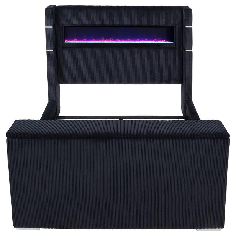 Large Picture of Coaster Furniture Tisdall 315868BLKQ Queen Flame Visualizer Wingback TV Bed - Black