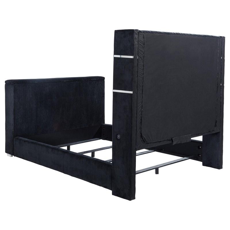 Large Picture of Coaster Furniture Tisdall 315868BLKQ Queen Flame Visualizer Wingback TV Bed - Black