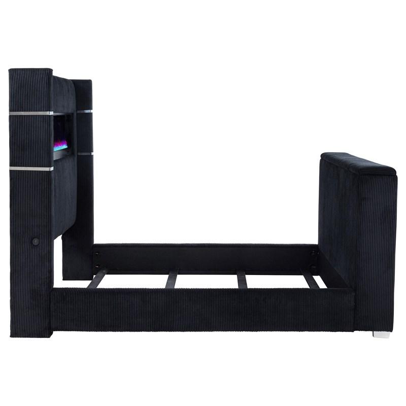 Large Picture of Coaster Furniture Tisdall 315868BLKQ Queen Flame Visualizer Wingback TV Bed - Black