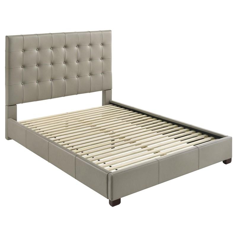 Large Picture of Coaster Furniture Medley 315911TANQ Genuine Leather Queen Panel Platform Bed - Tan
