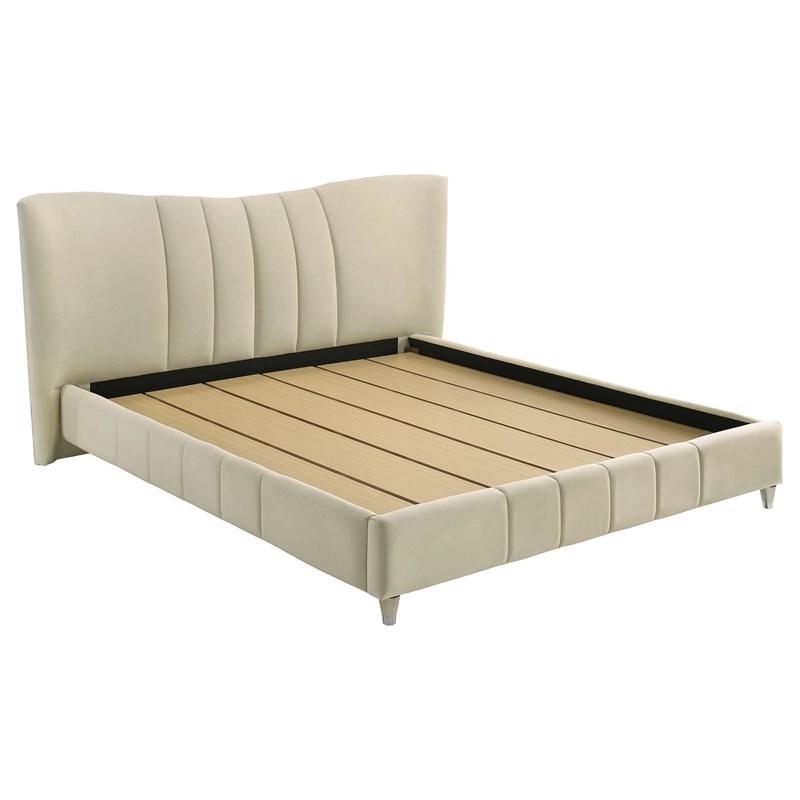 Large Picture of Coaster Furniture Evelyn 315956KE Upholstered Eastern King Panel Platform Bed - Ivory