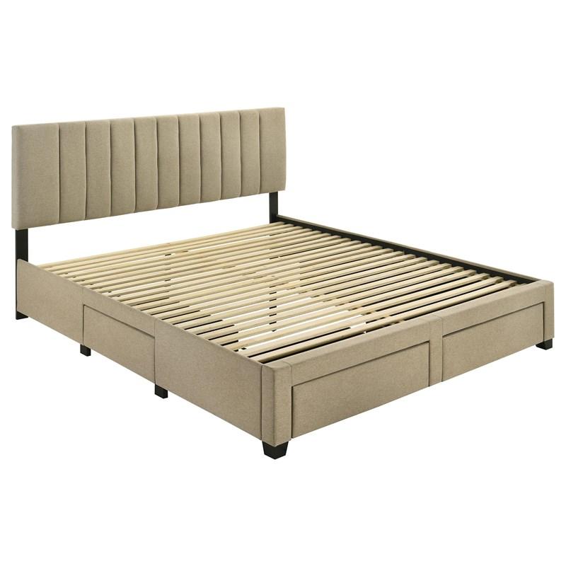 Large Picture of Coaster Furniture Wheatland 316010KE 4-drawer Upholstered Eastern King Storage Bed - Brown
