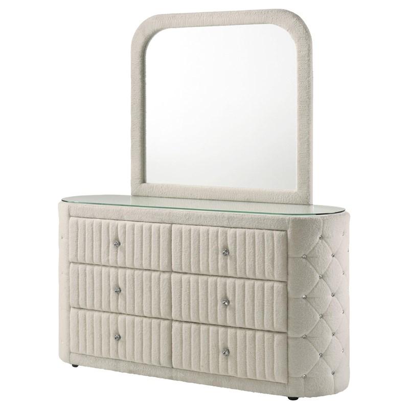 Large Picture of Coaster Furniture Sonya 360113M 6-drawer Upholstered Bedroom Dresser with Mirror - Ivory