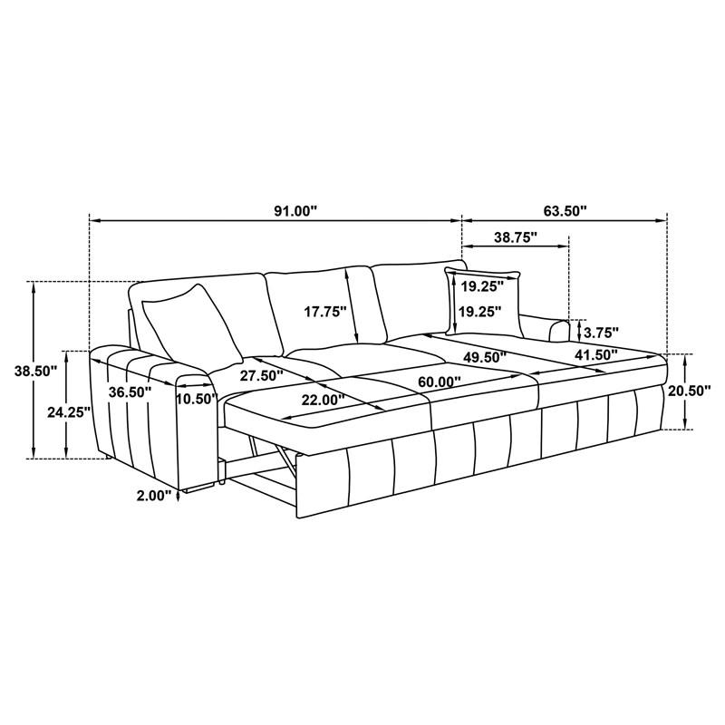 Large Picture of Coaster Furniture Pastrana 500348 Upholstered Sleeper Sectional Sofa RAF Chaise - Camel