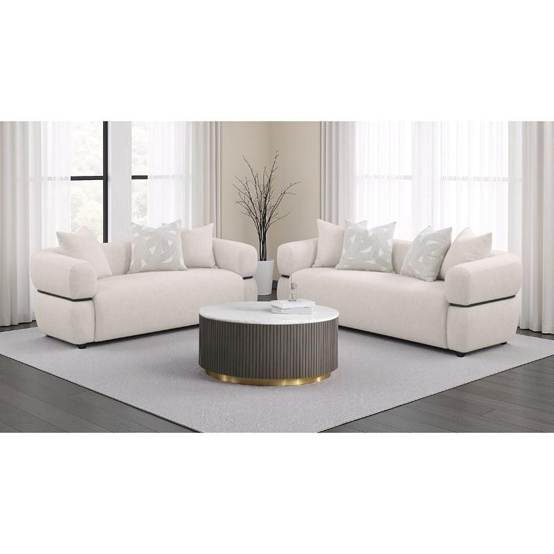 Large Picture of Coaster Furniture Jeanette 508962 73-inch Fabric Upholstered Round Arm Loveseat - Beige