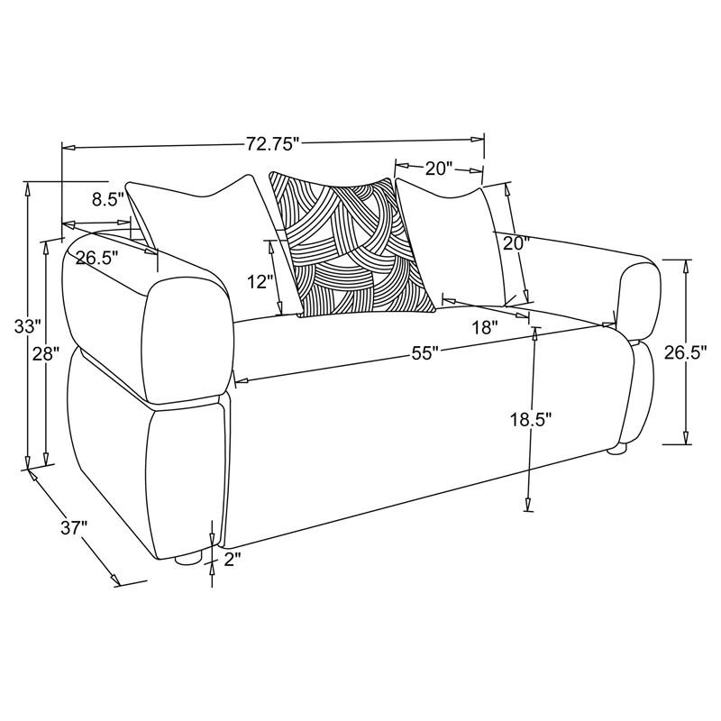 Large Picture of Coaster Furniture Jeanette 508962 73-inch Fabric Upholstered Round Arm Loveseat - Beige
