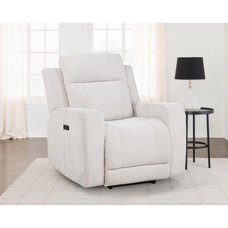 Large Picture of Coaster Furniture Kennett 610153P Chenille Upholstered Power Recliner Chair - Ivory