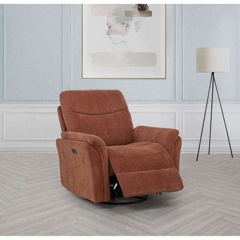 Large Picture of Coaster Furniture Adler 610433P Upholstered Power Swivel Glider Recliner - Rust