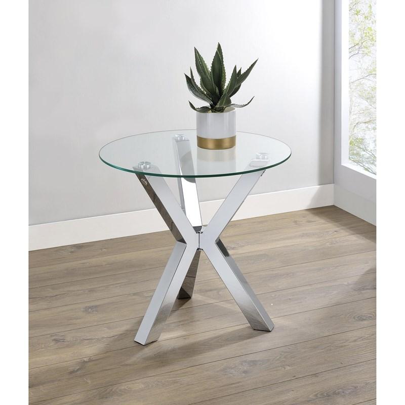 Large Picture of Coaster Furniture Kenzie 708127 Round Tempered Glass Top Side Table - Chrome