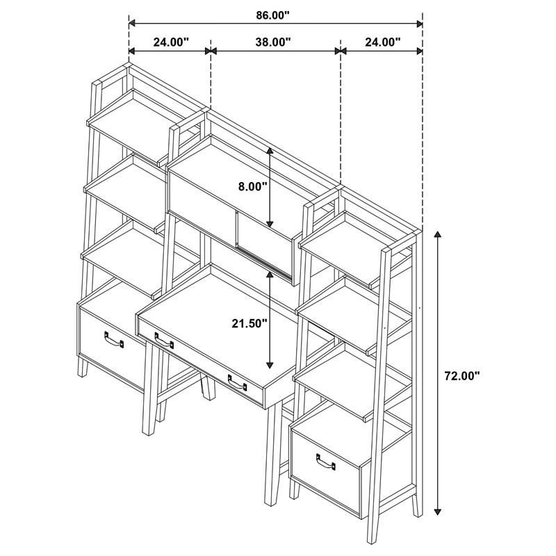 Large Picture of Coaster Furniture Fabian 802041-SET 4-piece Computer Desk and Bookshelf Set  - Distressed Light Brown
